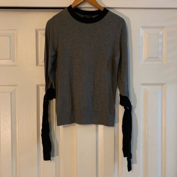 Halogen Tie Sleeve Crewneck Gray & Black Small - Picture 3 of 8